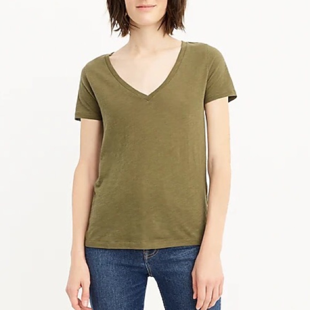 J CREW Vintage Cotton V-Neck Tee in Frosty Olive